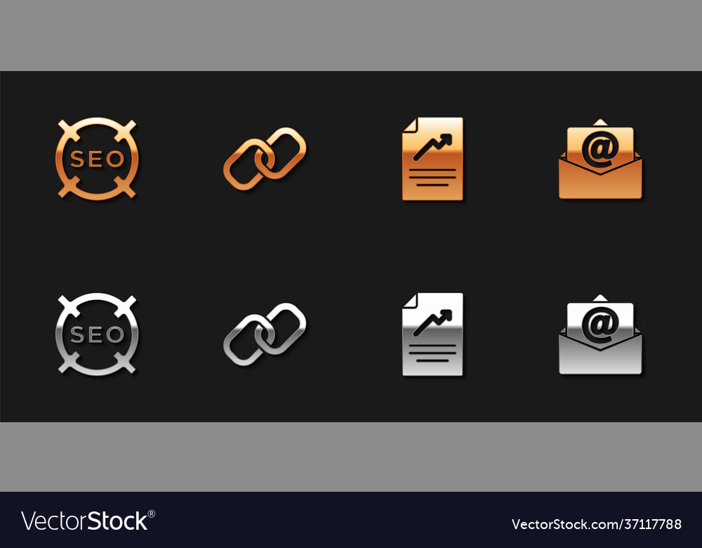 Set seo optimization chain link document vector image Set seo optimization chain link document