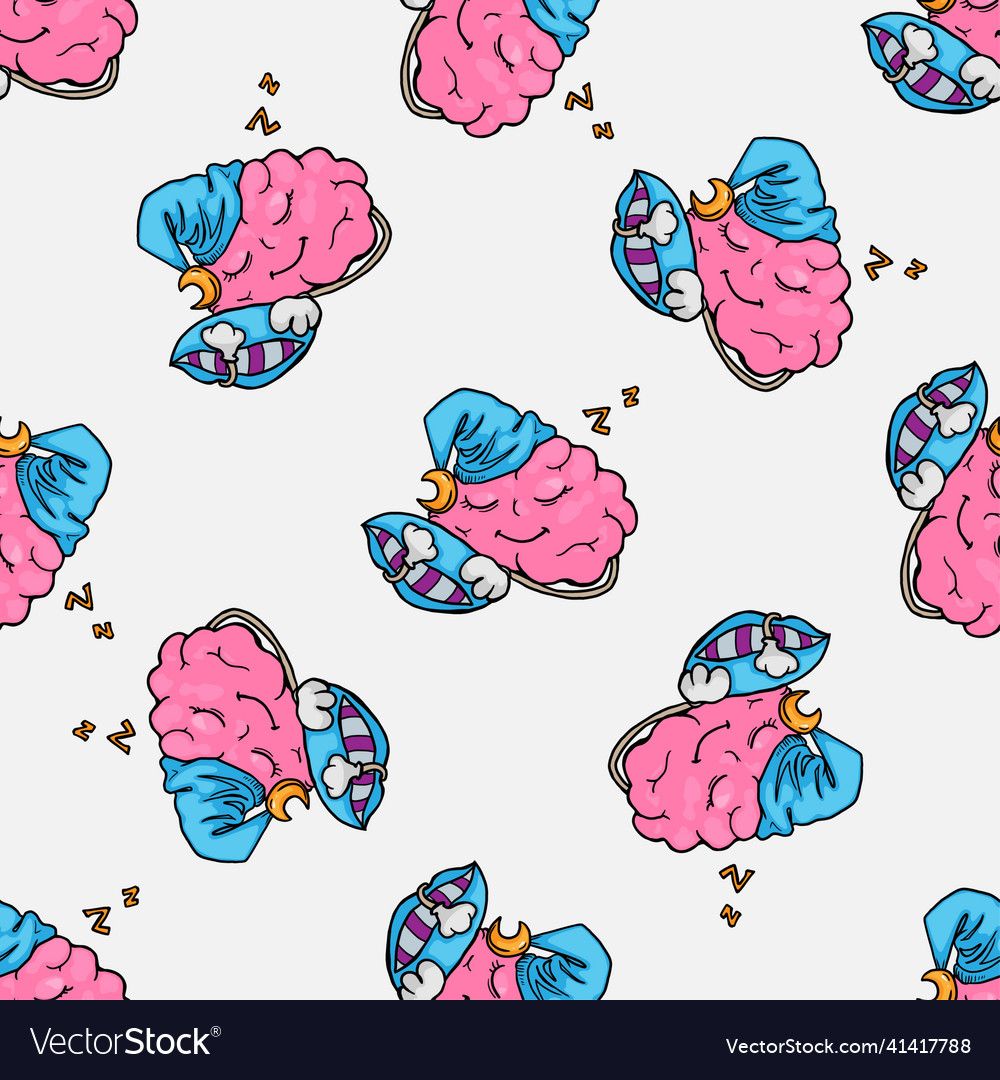Sleeping brain character seamless pattern Vector Image Sleeping brain character seamless pattern