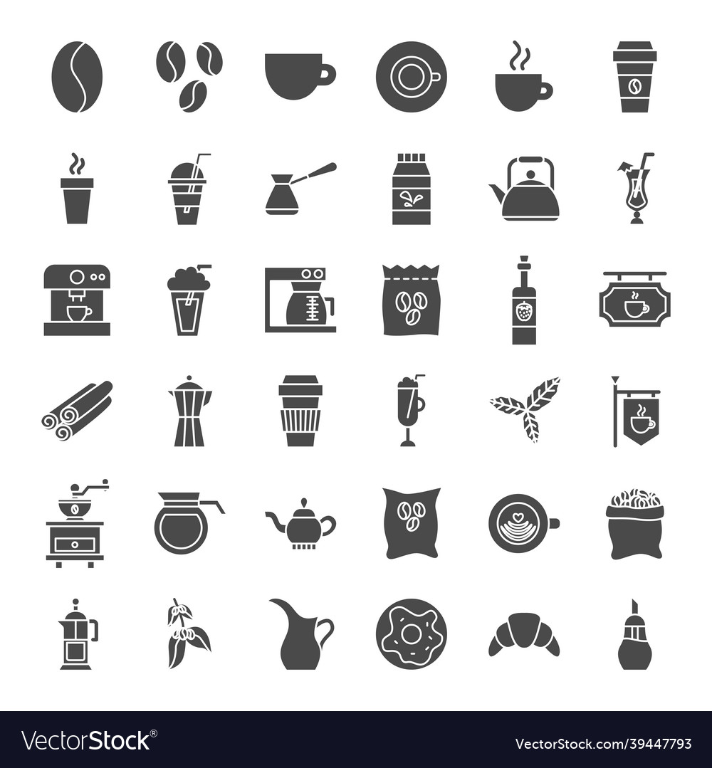 Coffee solid web icons Royalty Free Vector Image