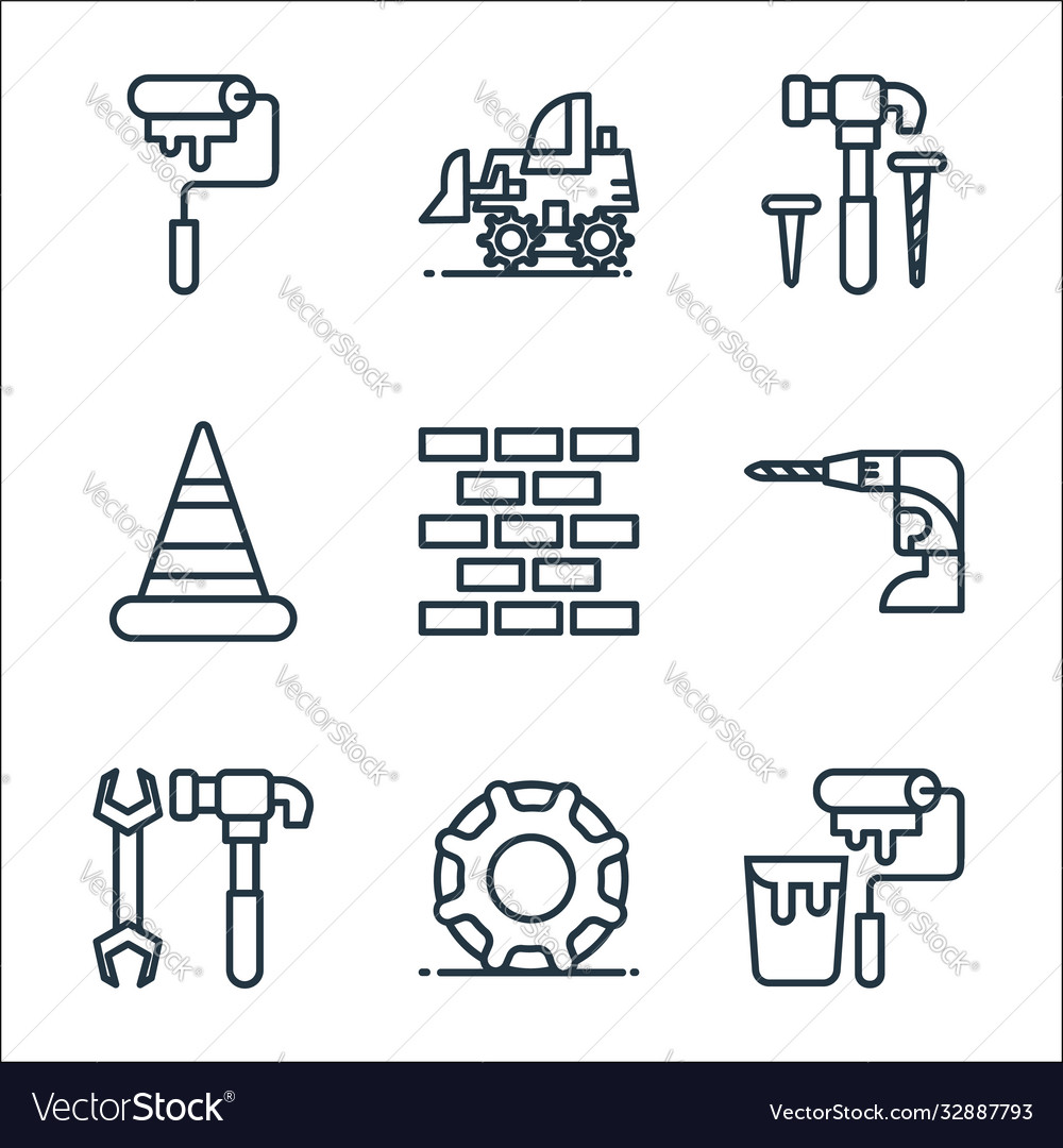 Constructions line icons linear set quality vector image Constructions line icons linear set quality