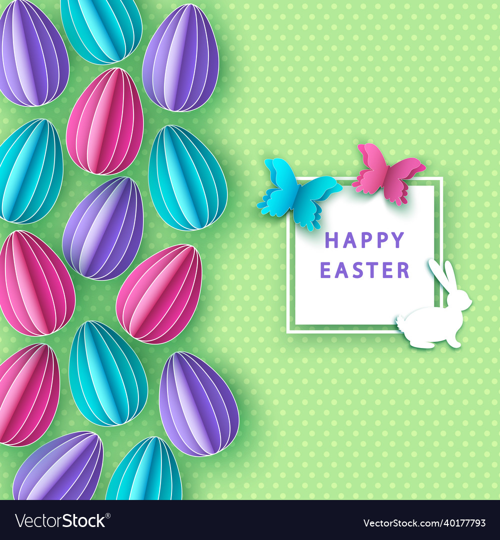 Easter background with paper eggs butterfly