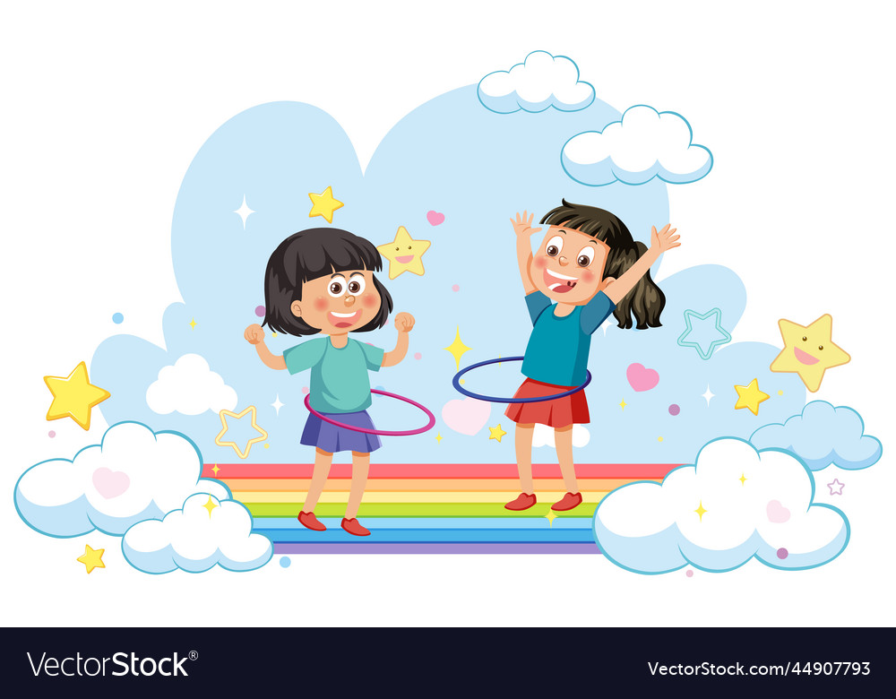 Happy kids on rainbow