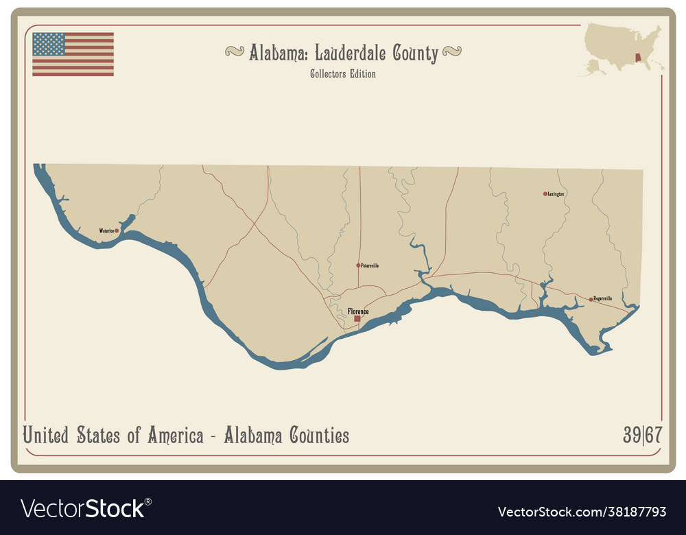 Map Of Lauderdale County Alabama Map Lauderdale County In Alabama Royalty Free Vector Image