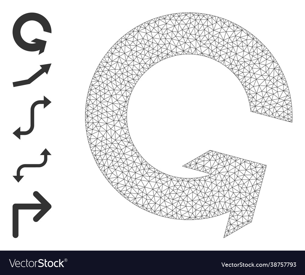 Polygonal net rotate ccw icon with simple glyphs