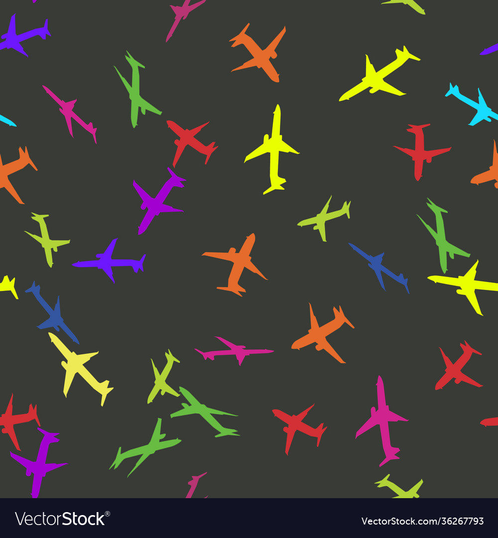 Seamless pattern with colorful airplanes simple