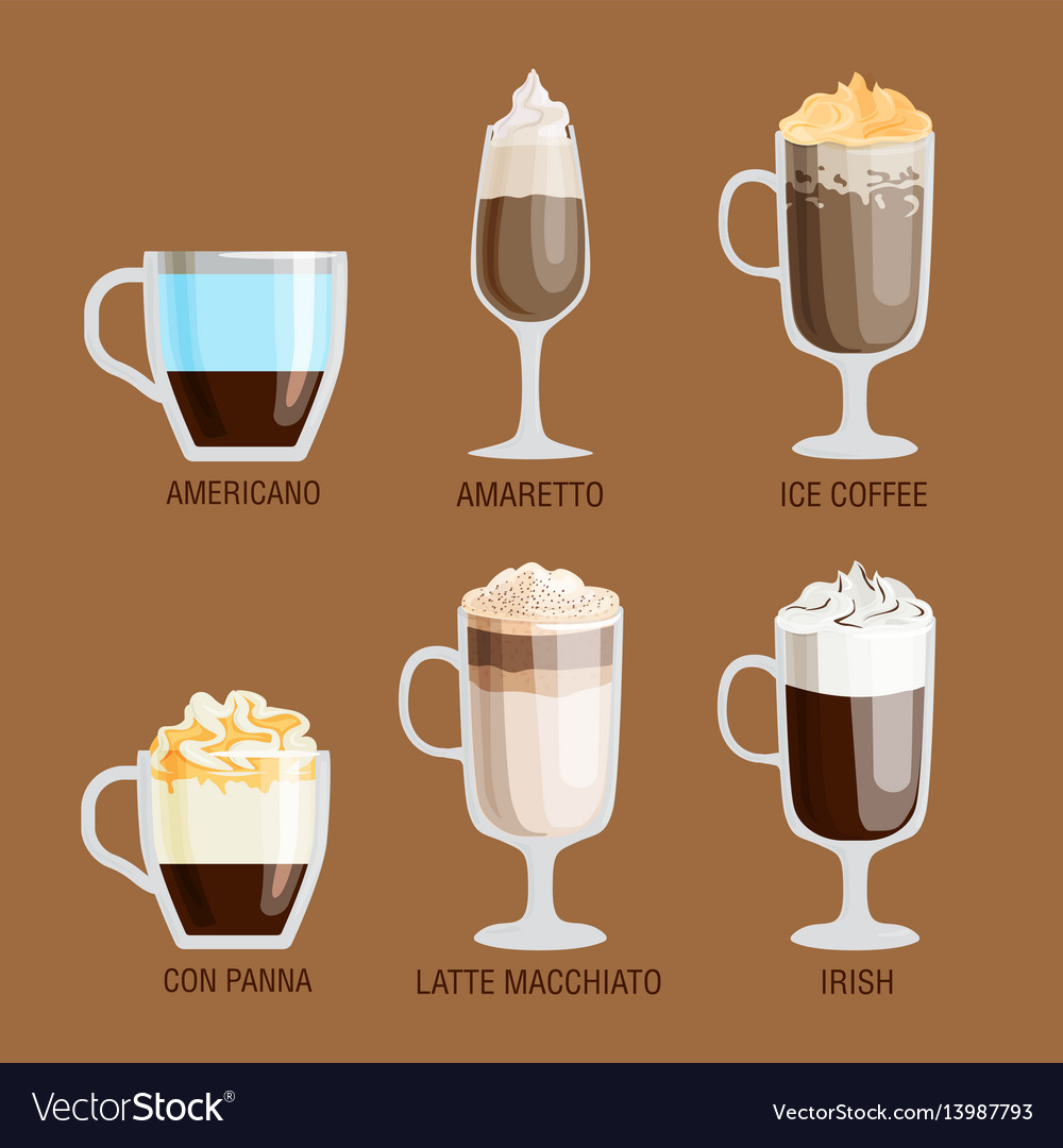 Set Of Different Transparent Cups Coffee Types Vector Image Set Of Different Transparent Cups Coffee Types Vector Image