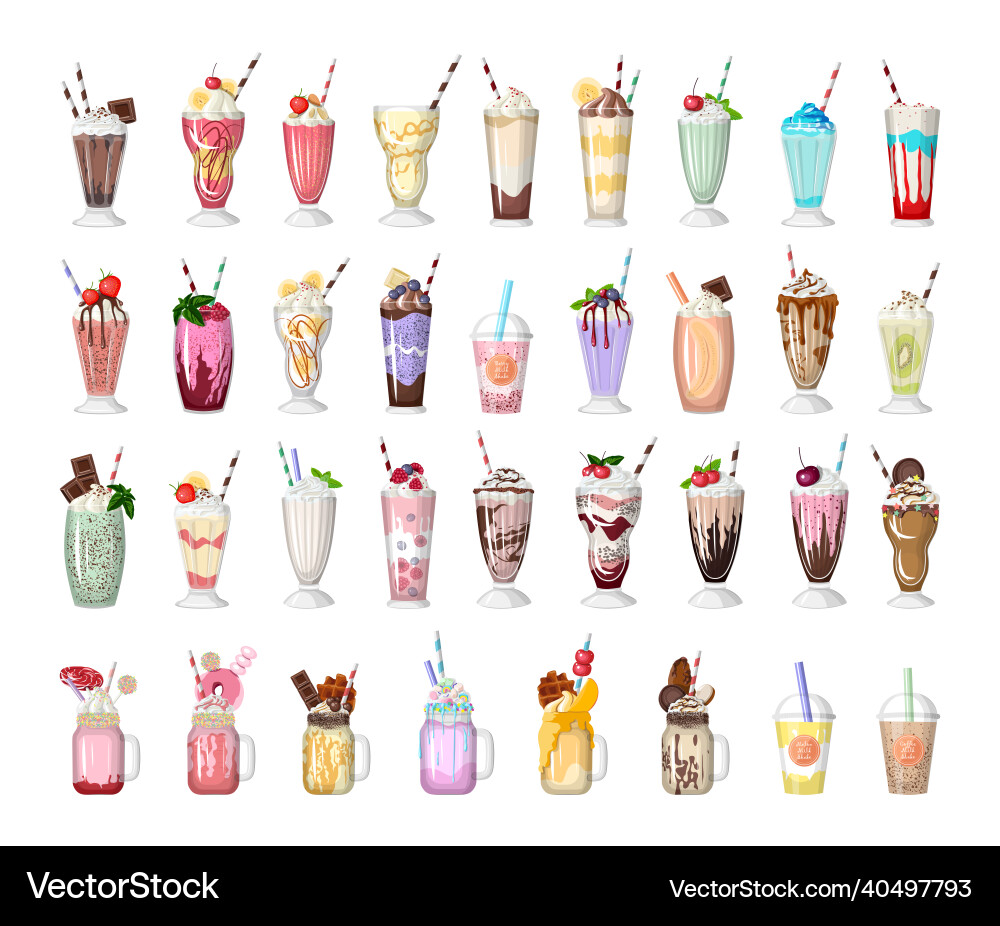 Set of milkshakes Royalty Free Vector Image - VectorStock