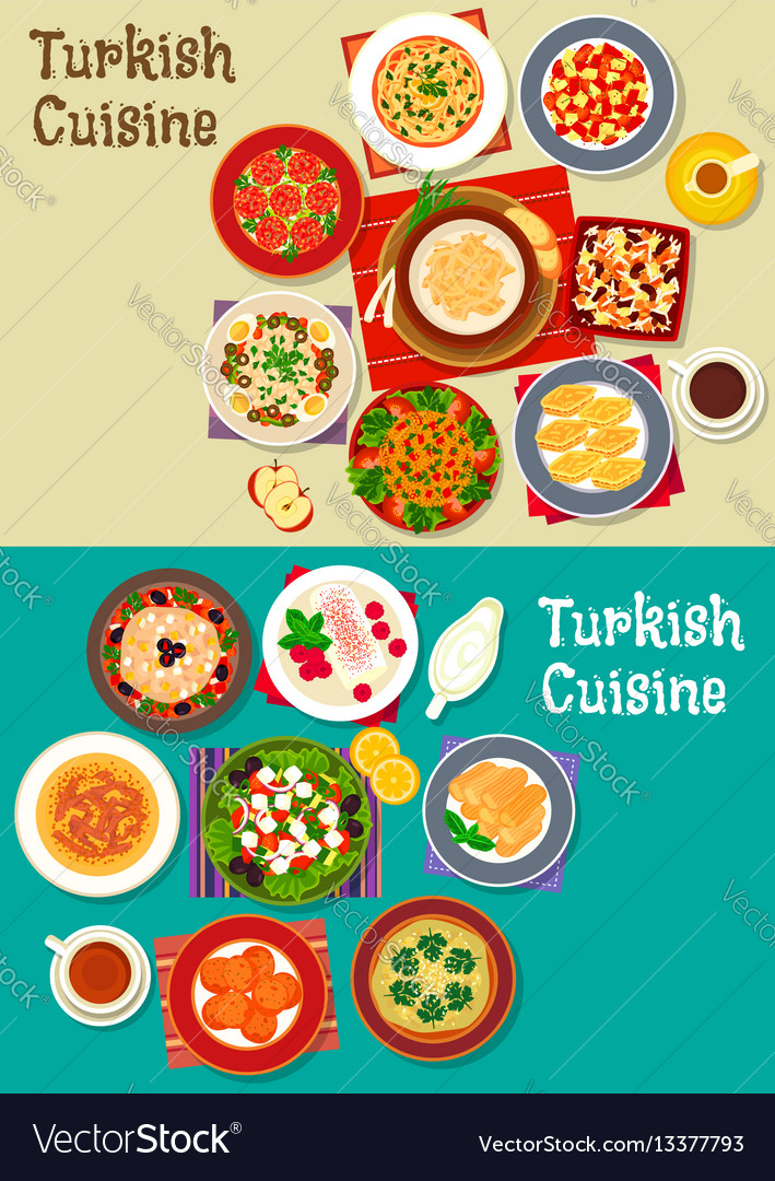 Turkish cuisine icon set for restaurant design Vector Image