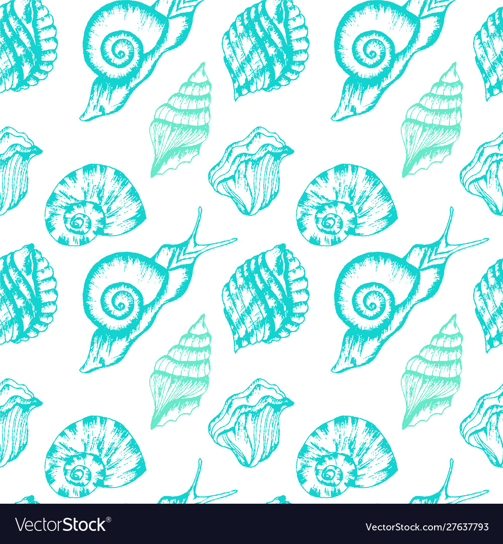 Underwater shells and snails seamless pattern