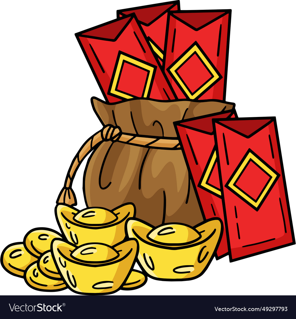 Year of the dragon angpao and gold ingot clipart