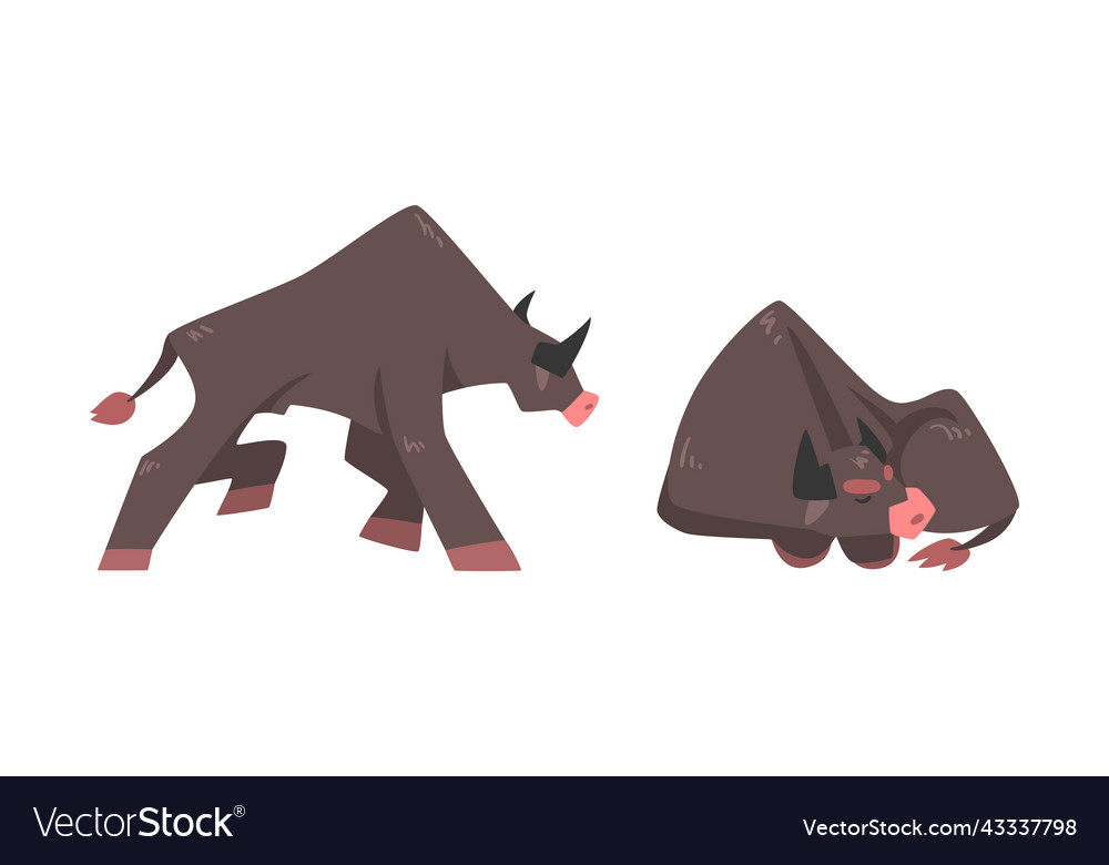 Big bull farm animal in different activities set