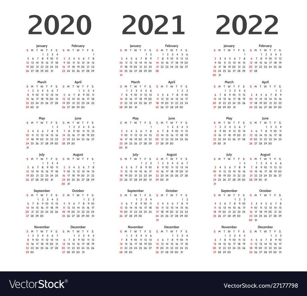 Calendar For 2020 2021 And 2022 Years Calender Vector Image