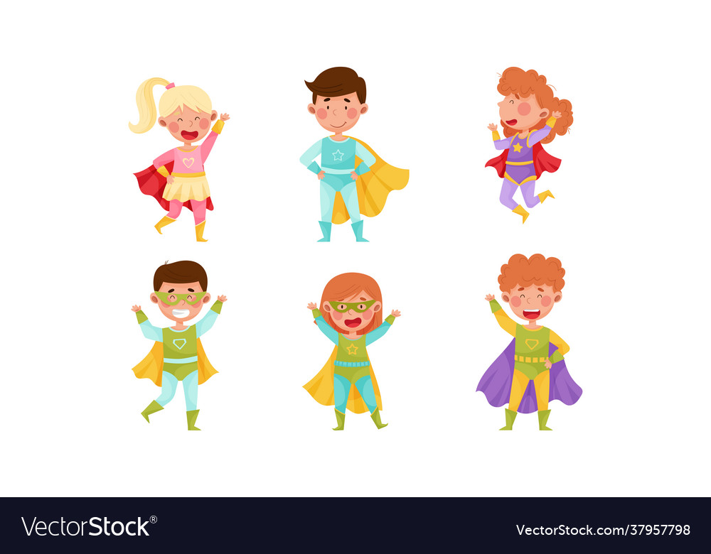 Children wearing superhero costume pretending Vector Image