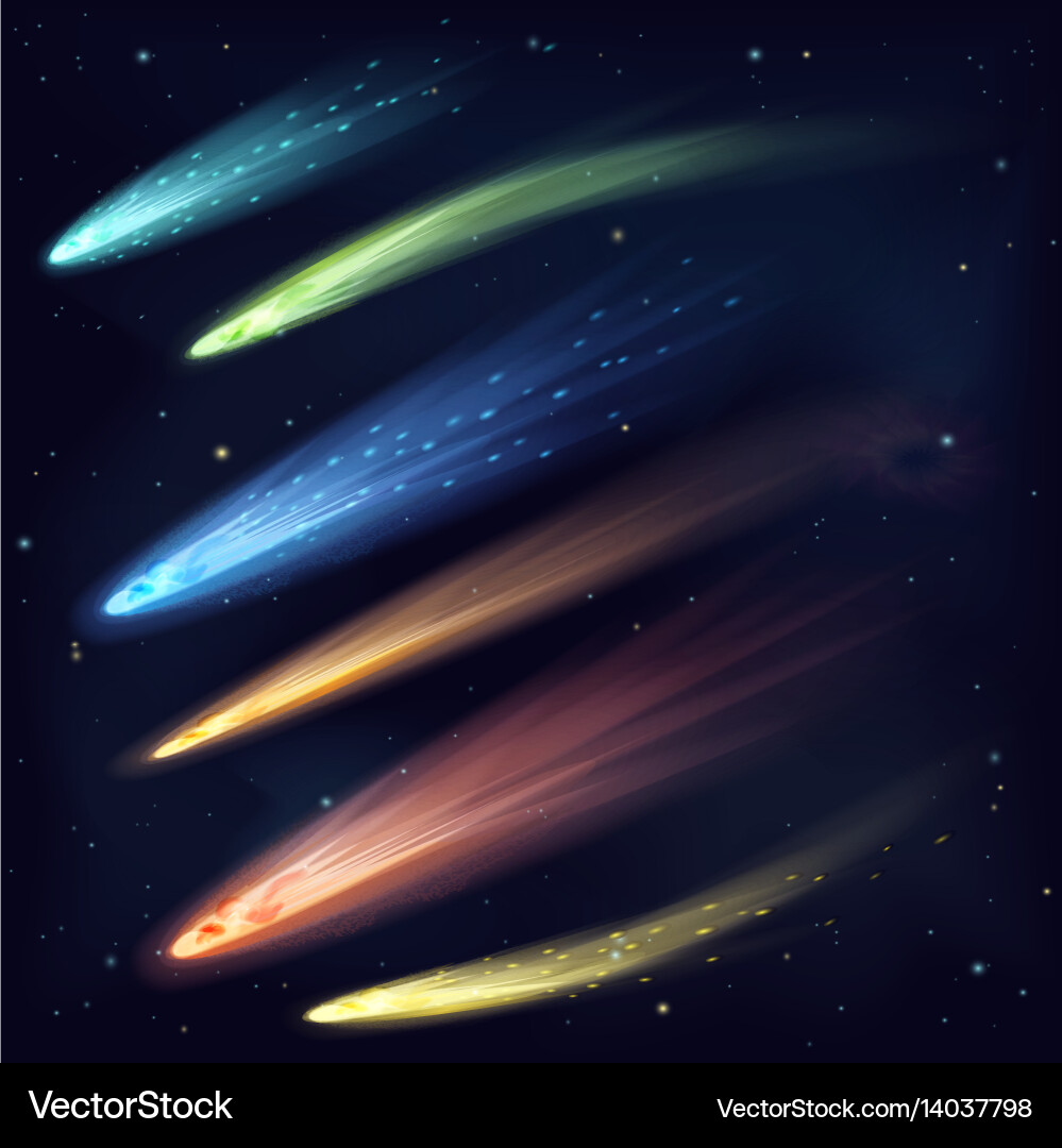 Different meteors comets and fireballs set Vector Image