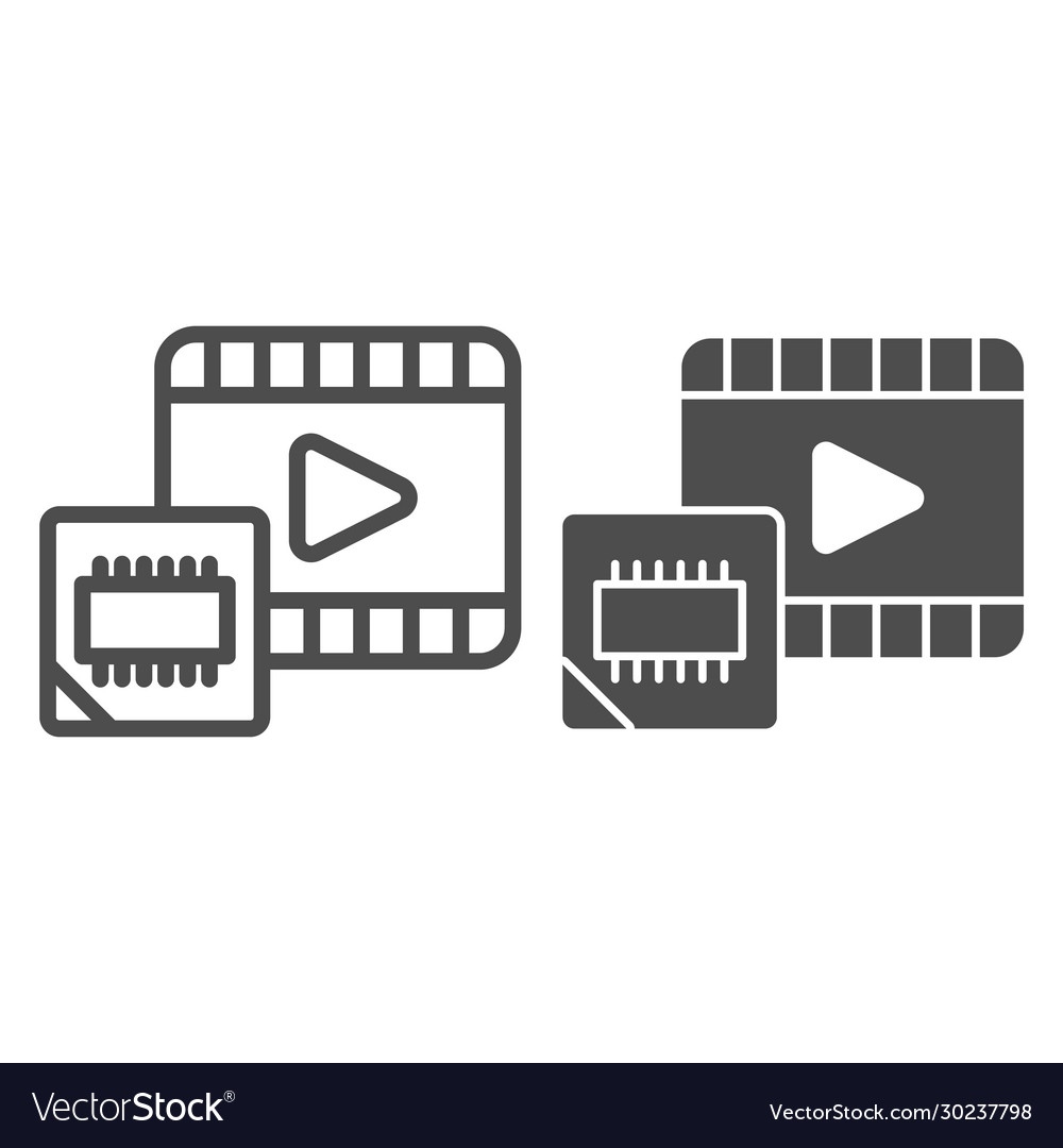 Multimedia microchip line and solid icon video vector image Multimedia microchip line and solid icon video