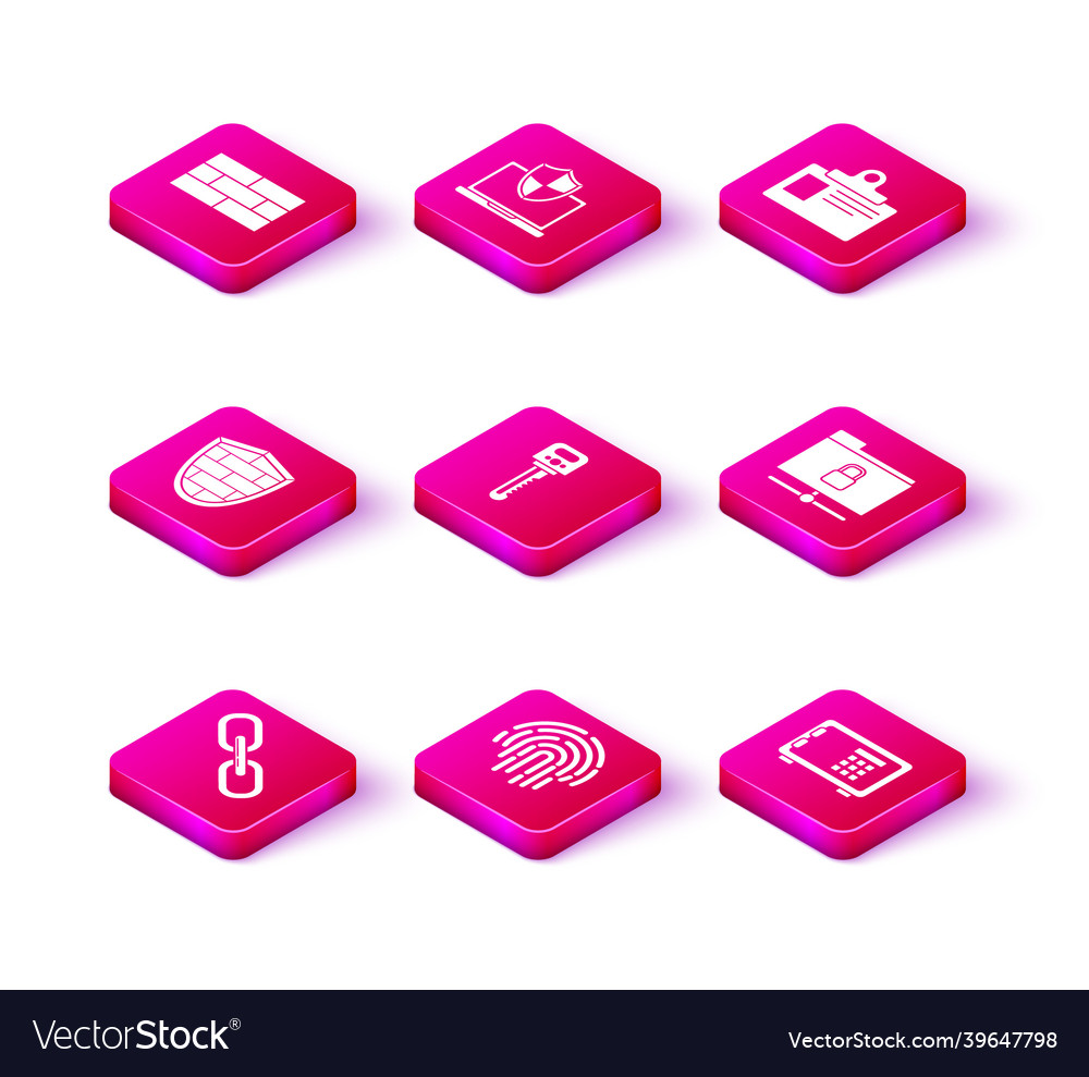 Set chain link fingerprint shield with cyber vector image Set chain link fingerprint shield with cyber