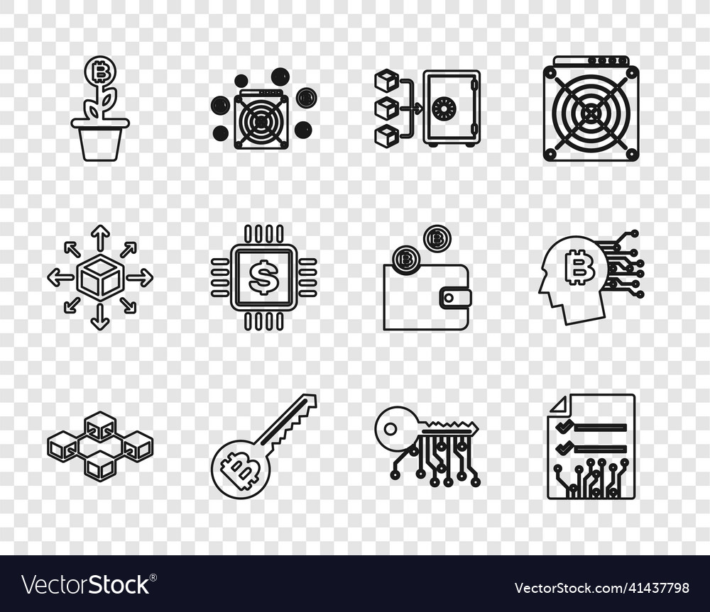 Set line blockchain technology smart contract vector image Set line blockchain technology smart contract