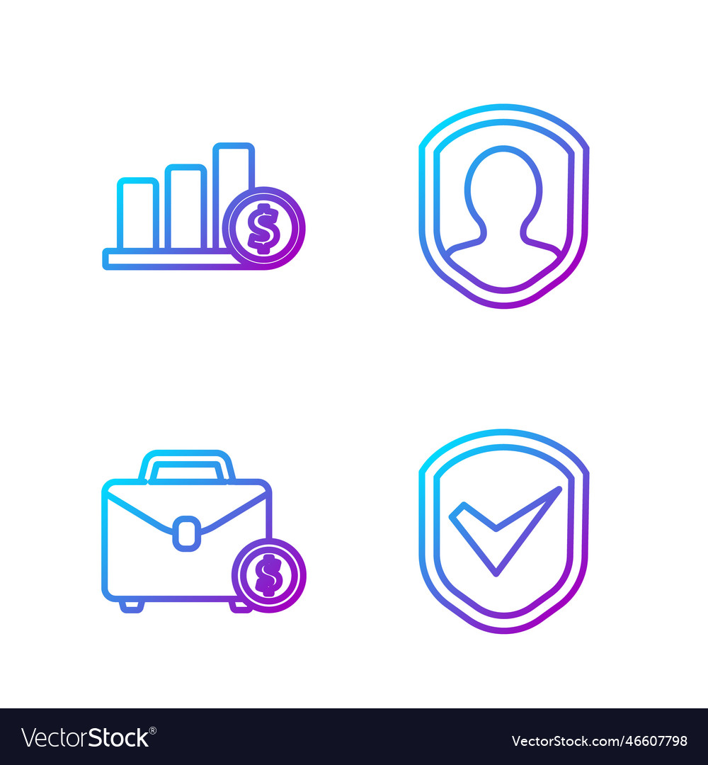 Set line shield with check mark briefcase vector image Set line shield with check mark briefcase
