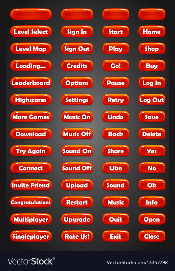 Set of text game buttons in cartoon style