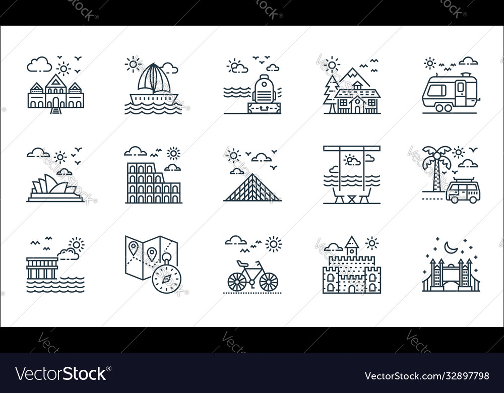 Tourism line icons linear set quality