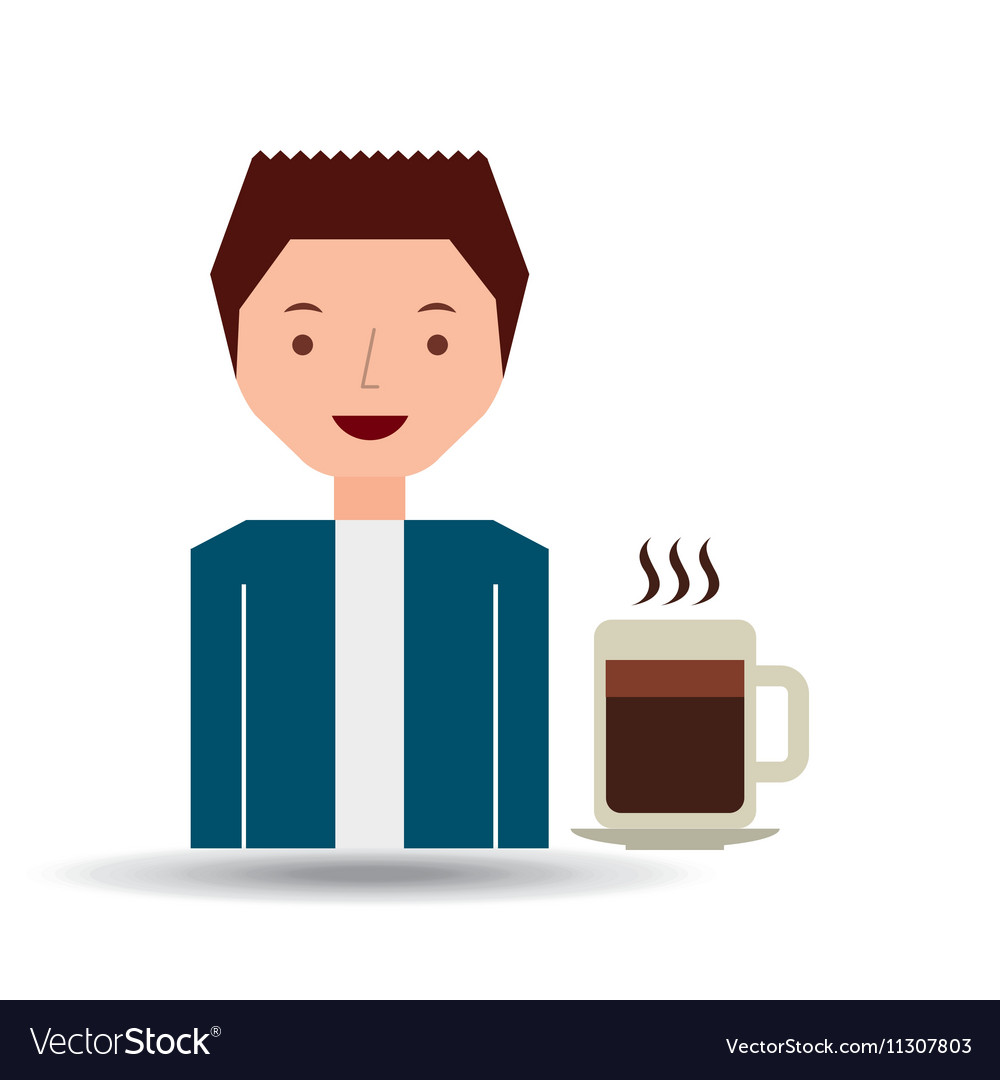 Cartoon guy with coffee mug hot design icon