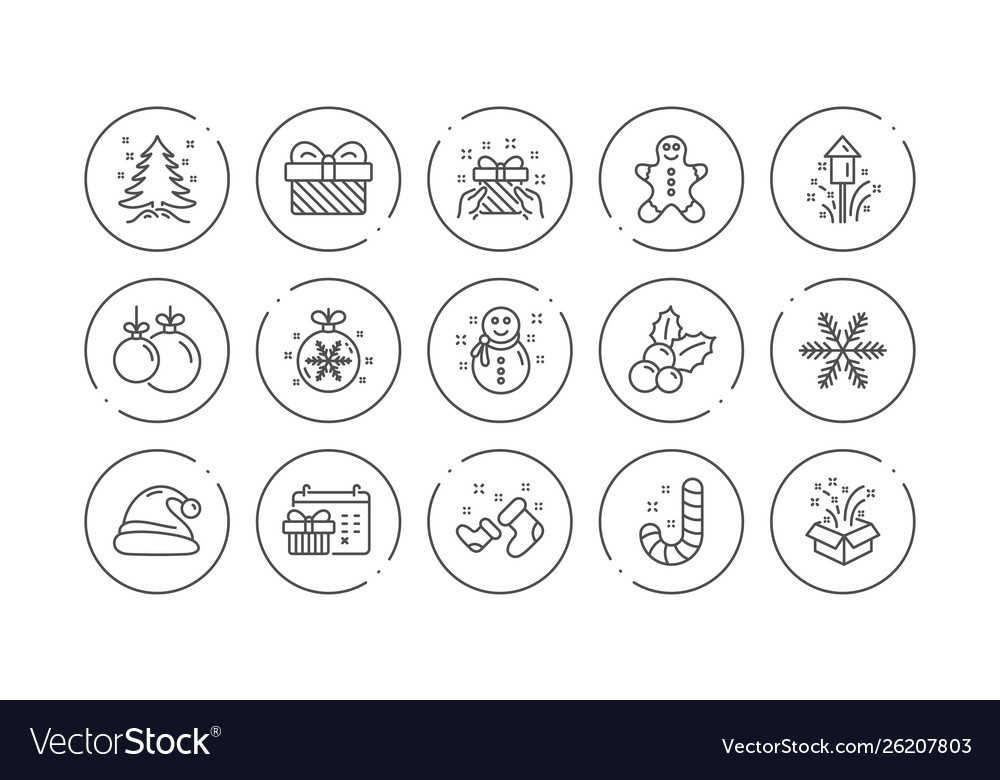 Weihnachten Linie Icons Santa Hut Schneeflocke