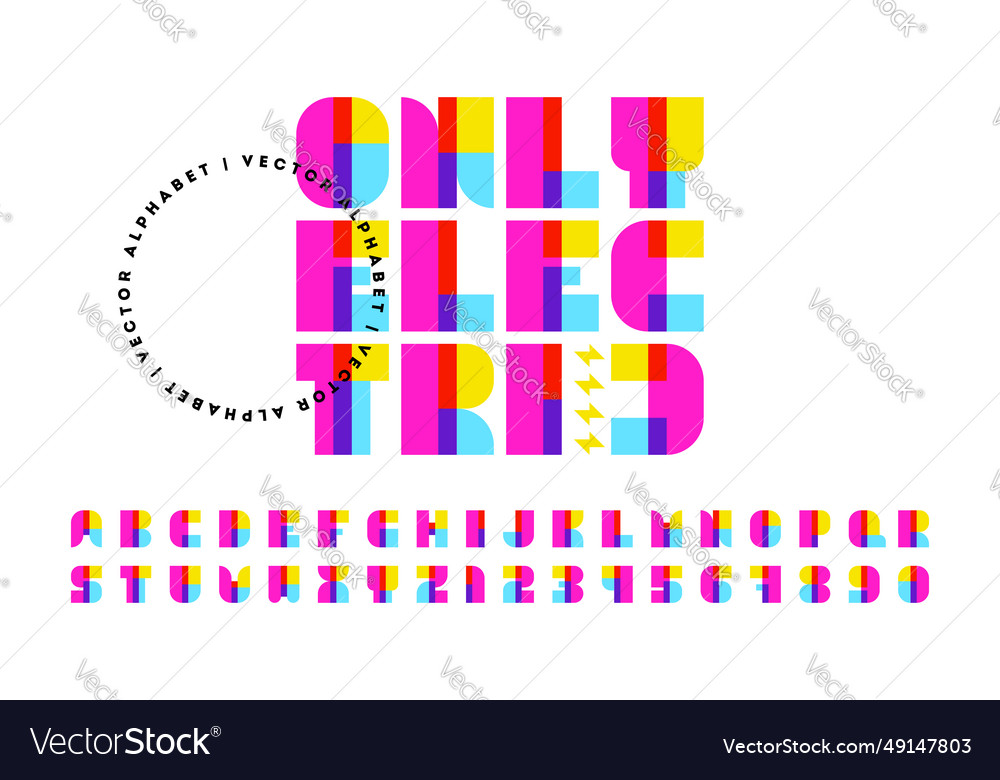 Colorful retro style display font only electric Vector Image Colorful retro style display font only electric