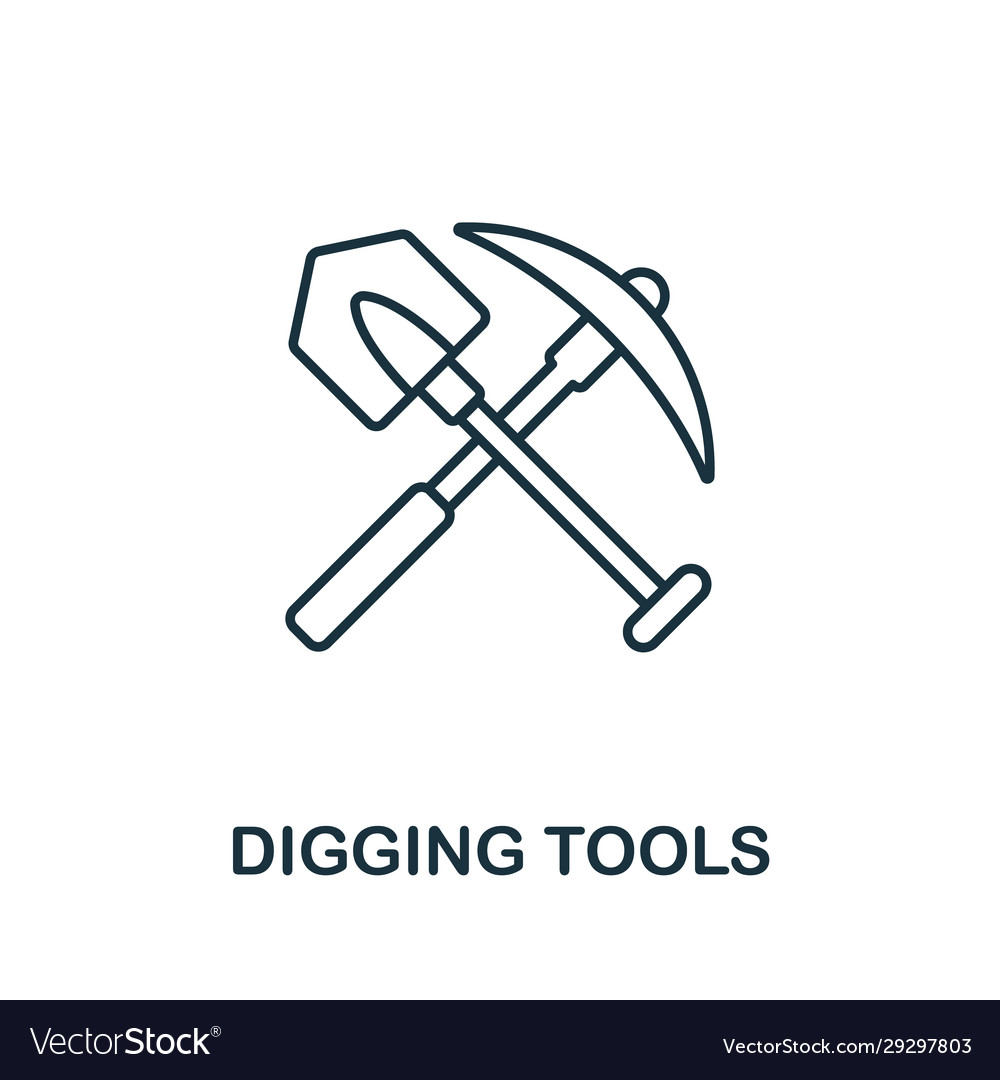 Digging tools icon thin line style element from vector image Digging tools icon thin line style element from