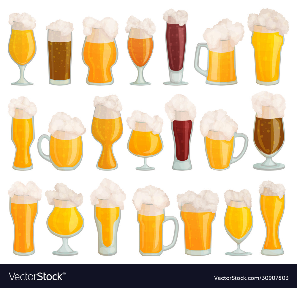 Glass beer cartoon set icon isolated