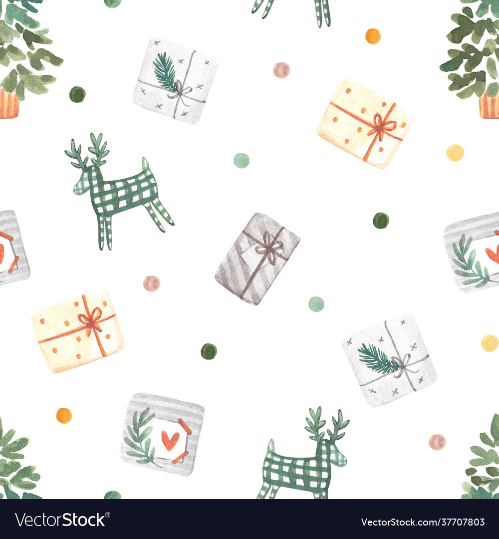 Hand drawn watercolor seamless christmas pattern