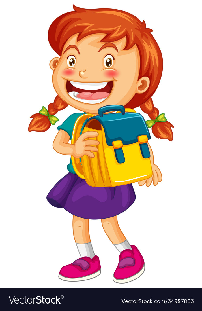 School Clipart-smiling girl with school bag clipart