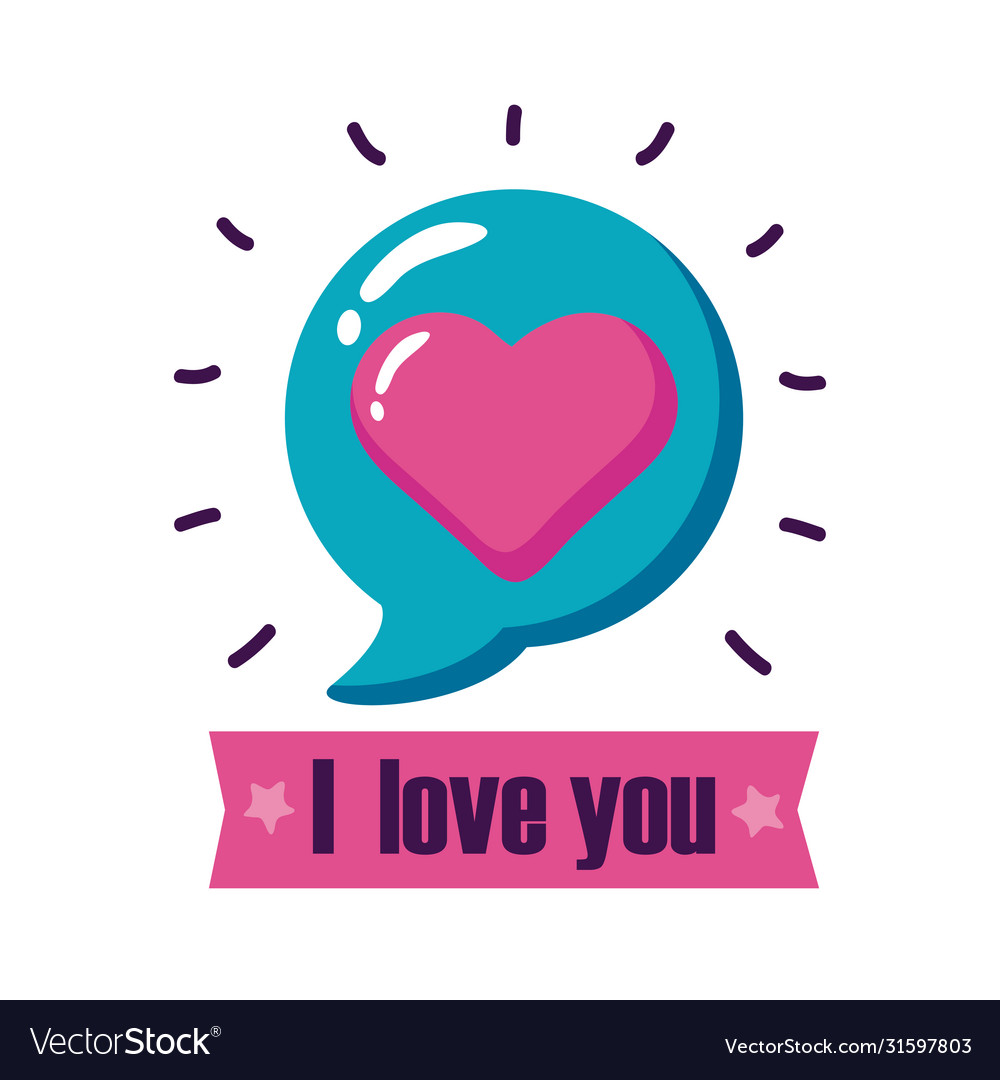 I love you text with heart bubble flat style icon