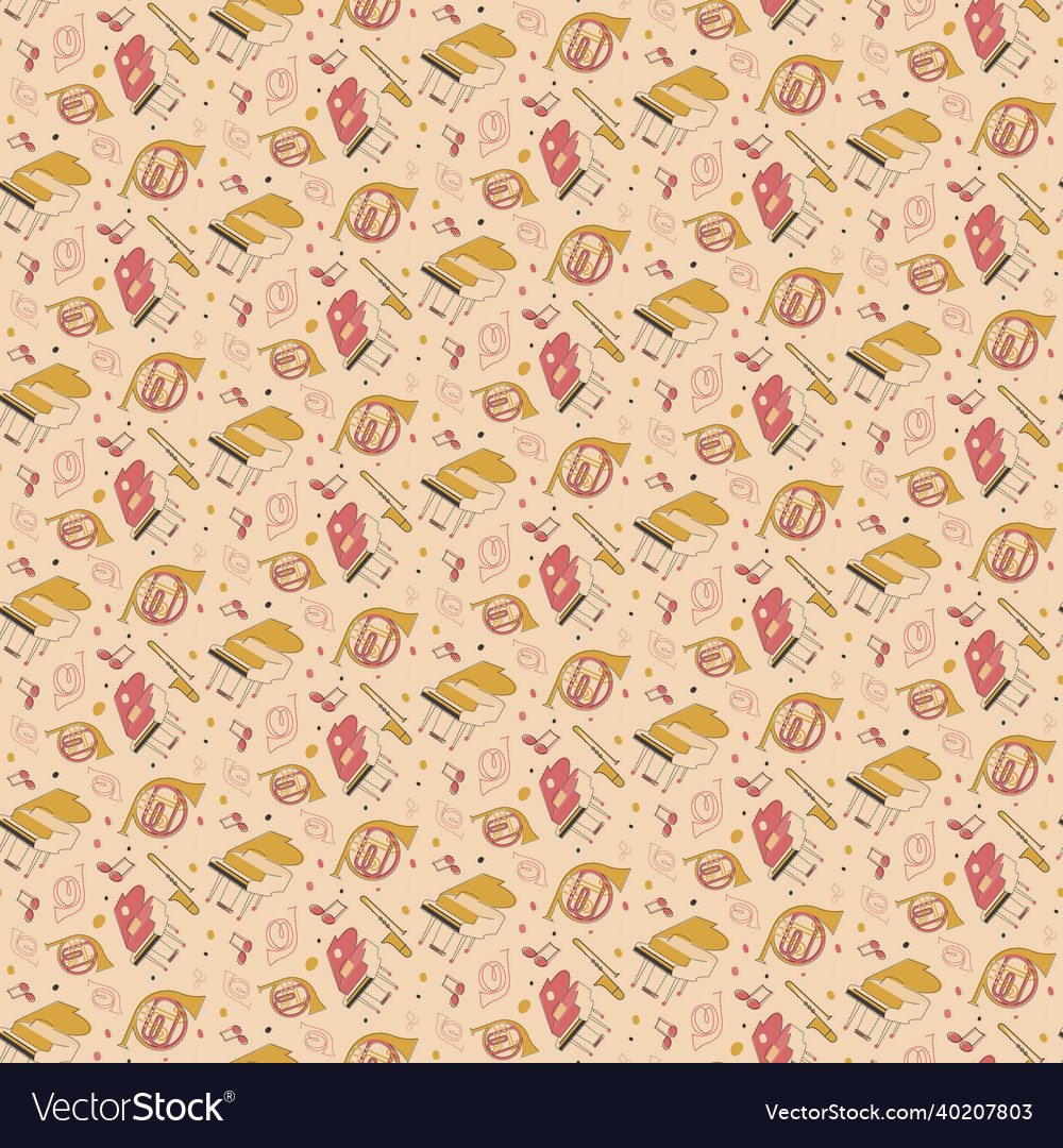 Seamless pattern with piano and french horn