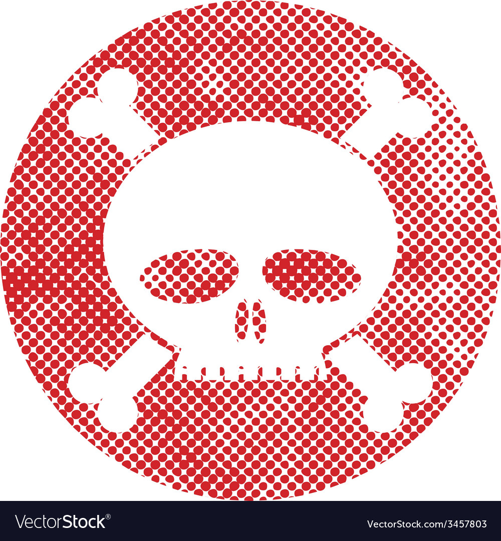 Skull icon with pixel print halftone dots texture