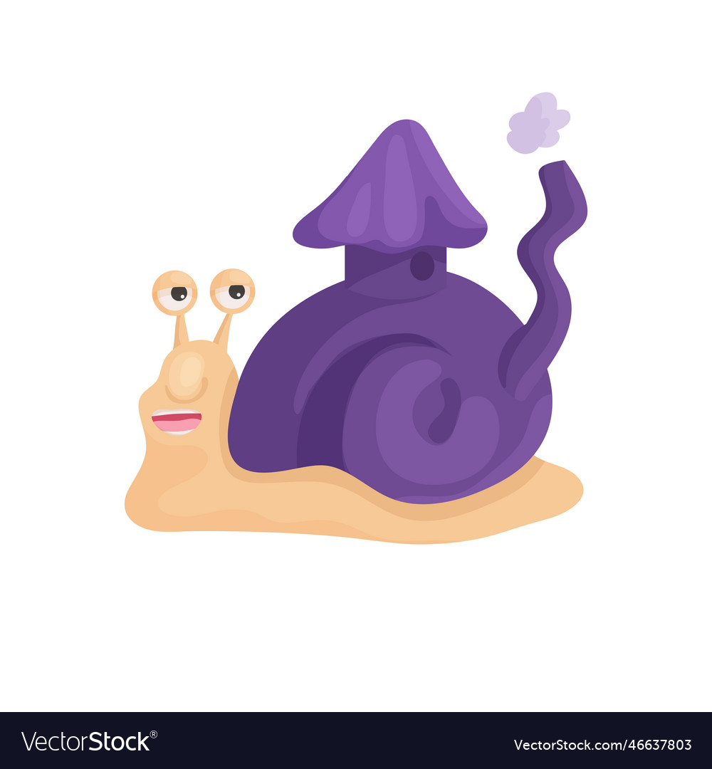 Snail with a purple shell in a cartoon style Vector Image