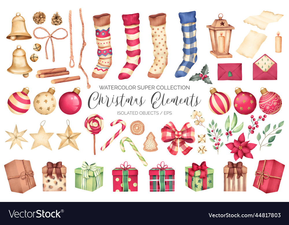 Super collection watercolor christmas elements