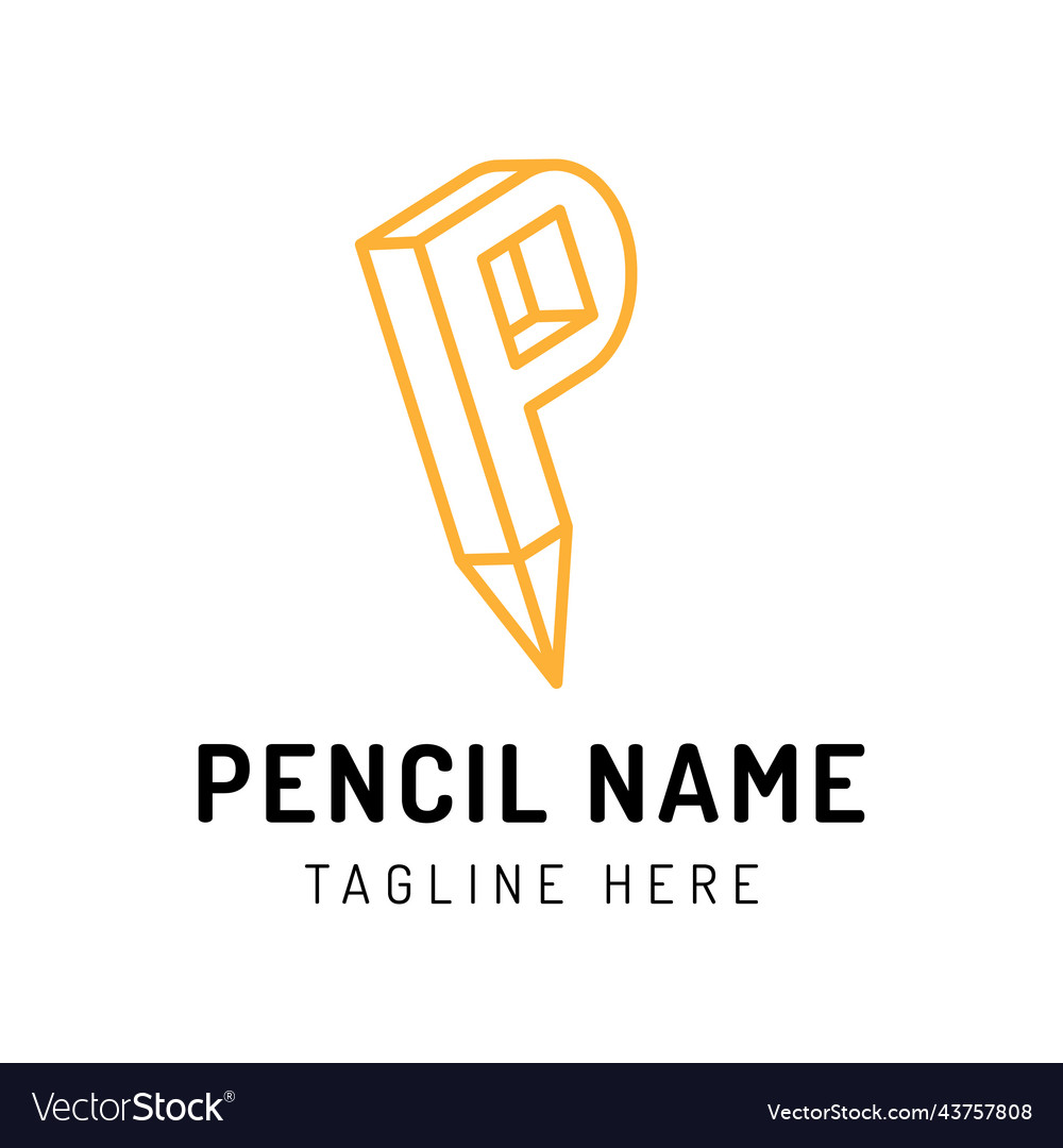 3d letter p in the form of a pencil design Vector Image