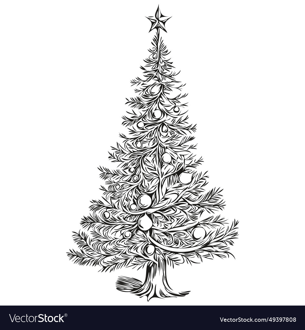 Christmas tree silhouette sketch hand drawn Vector Image