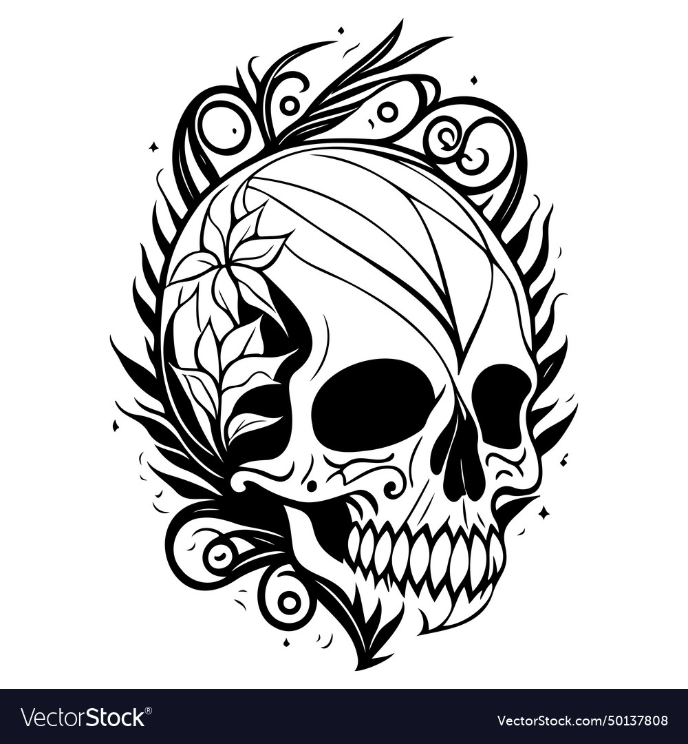 Doodle sketch art nouveau skull hand draw Vector Image