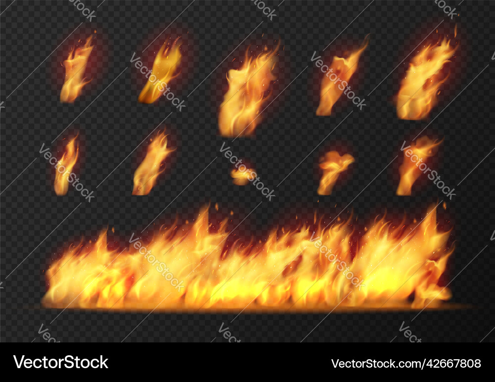 Realistic fire set Royalty Free Vector Image - VectorStock