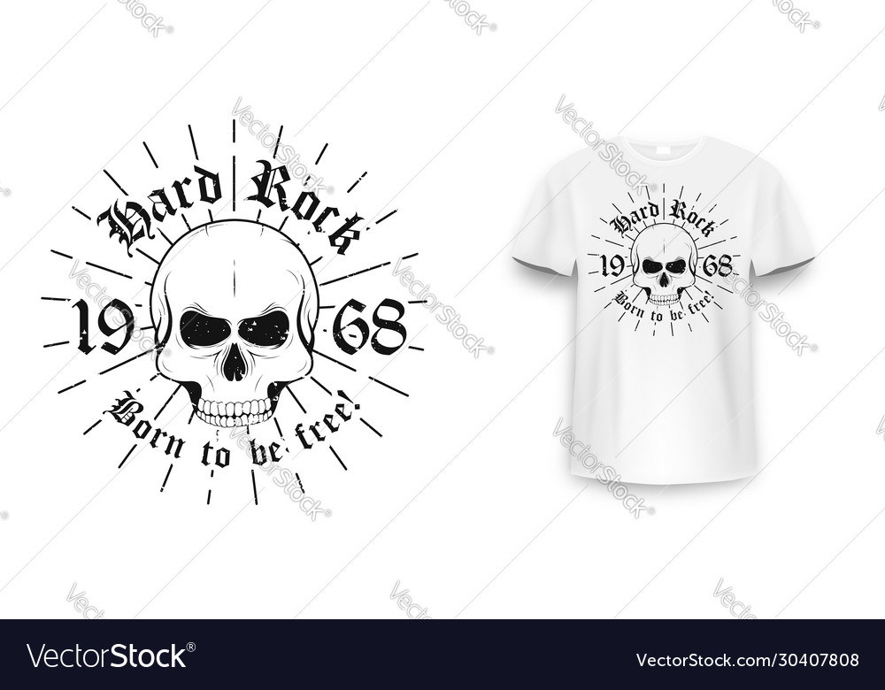 Rock And Roll T-shirt Graphic Design With Skull Vector Image