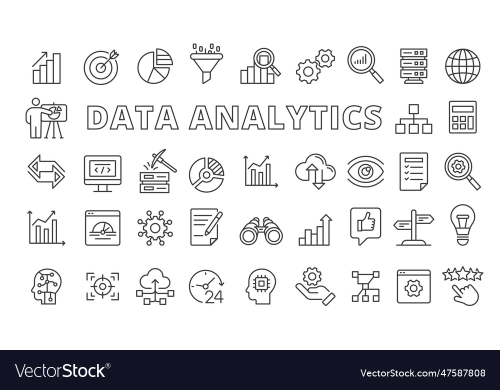Set of data analytics icons in line design vector image Set of data analytics icons in line design