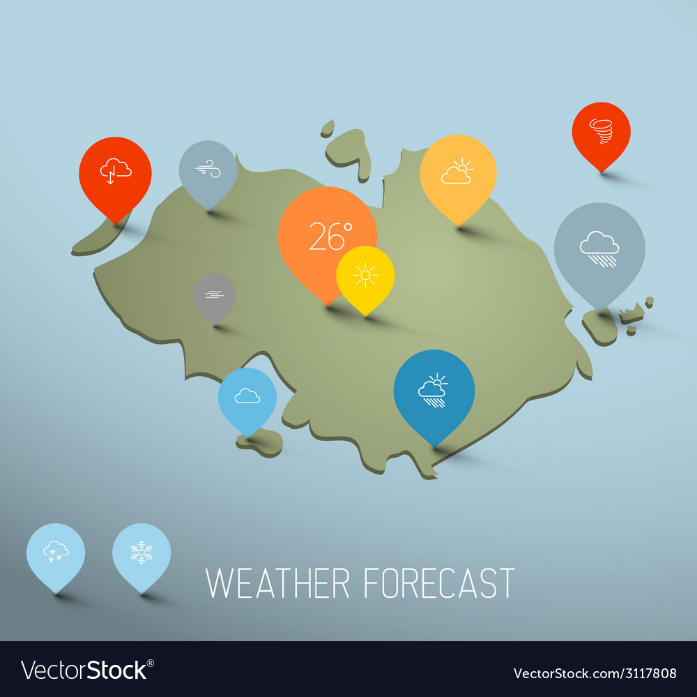 Wettervorhersagekarte mit flachen Zeigern und Icons