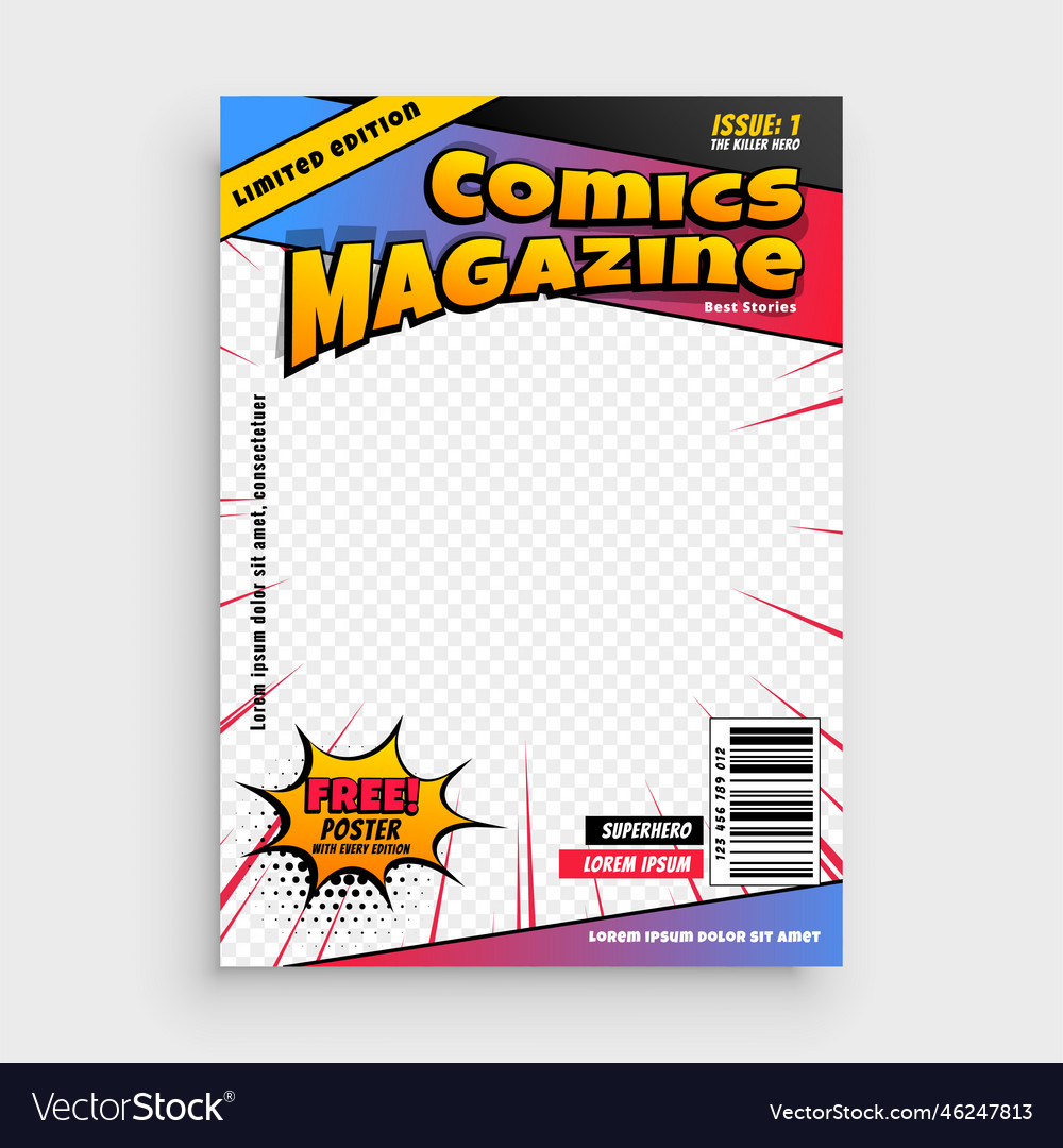 Comic magazine book cover template Royalty Free Vector Image