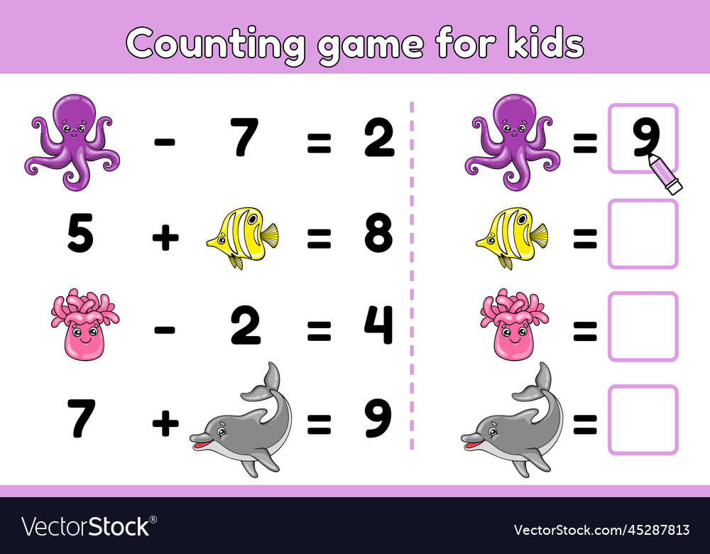 Counting math game for children Royalty Free Vector Image