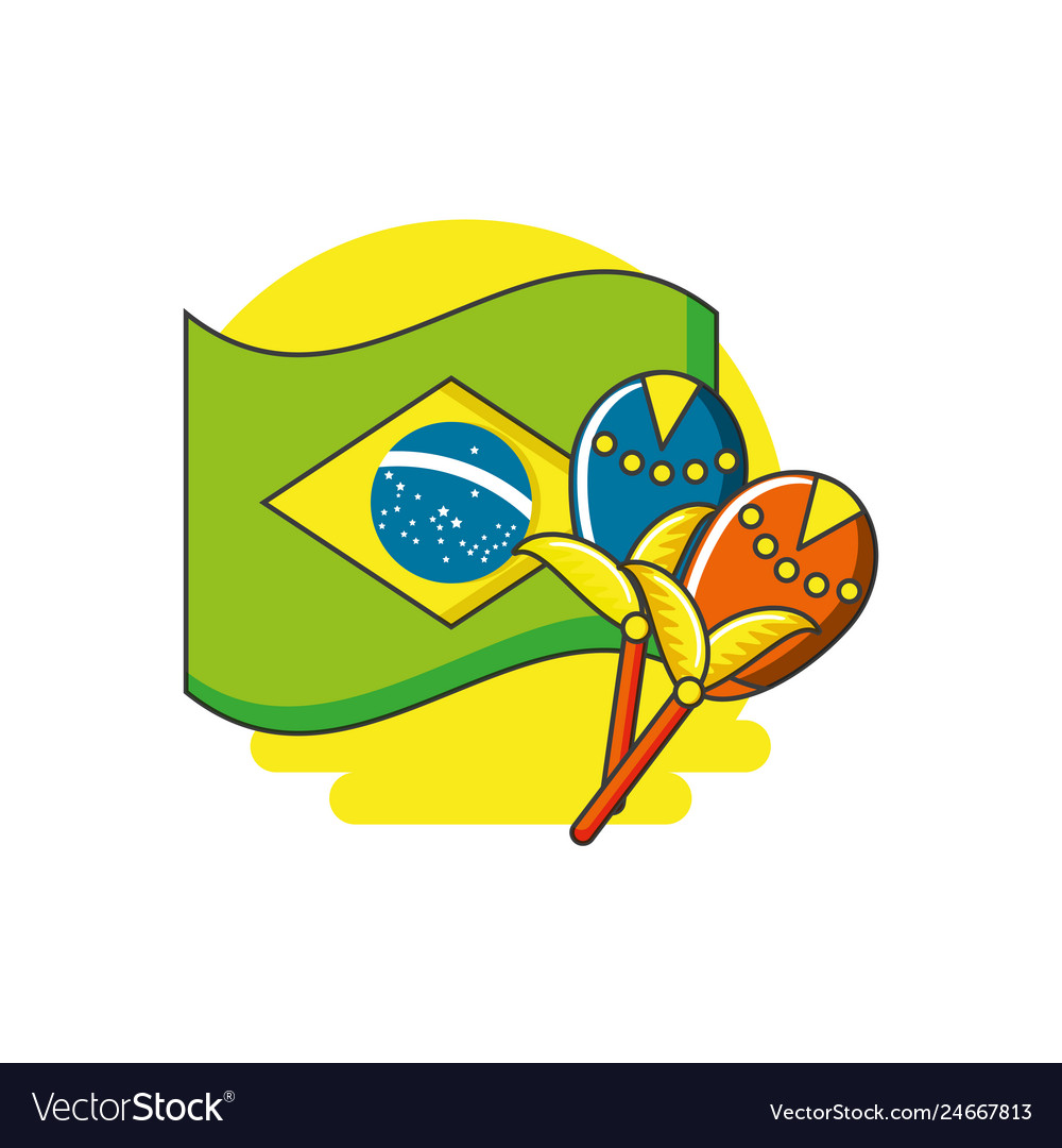 Flag of brazil with maracas instrument