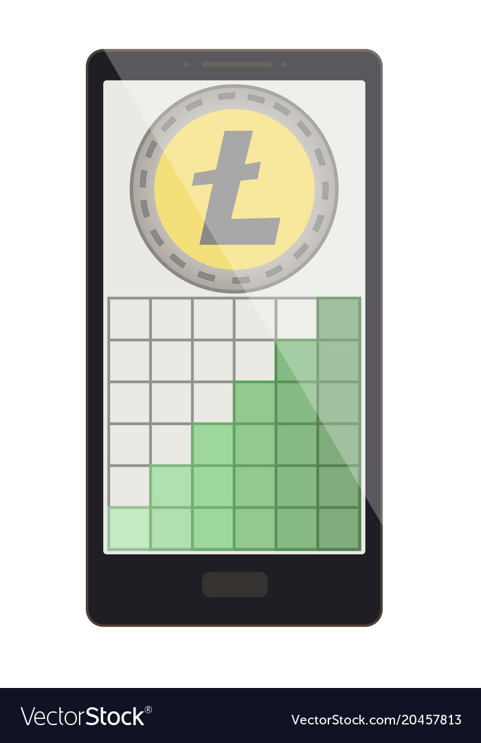 Litecoin coin with growth graph on a phone screen