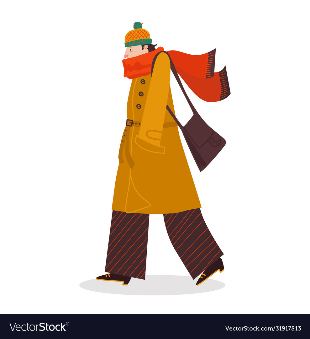 Männliche Charakter gehen schlecht Herbst Wetter kalt Herbst vector image Männliche Charakter gehen schlecht Herbst Wetter kalt Herbst
