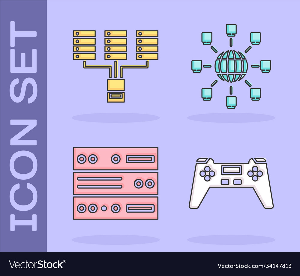 Legen Sie Gamepad-Server-Daten-Webhosting vector image Legen Sie Gamepad-Server-Daten-Webhosting