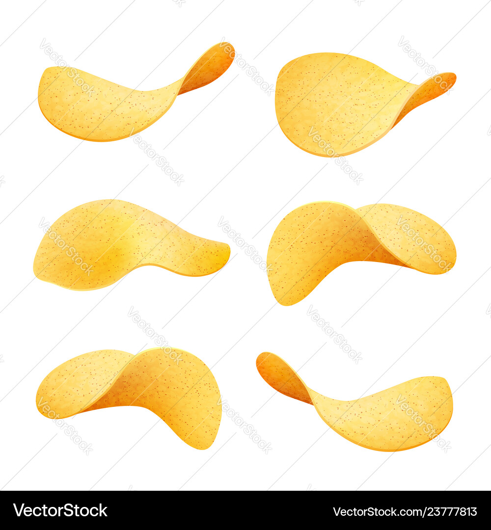 Set of yellow crispy potato chips isolated Vector Image